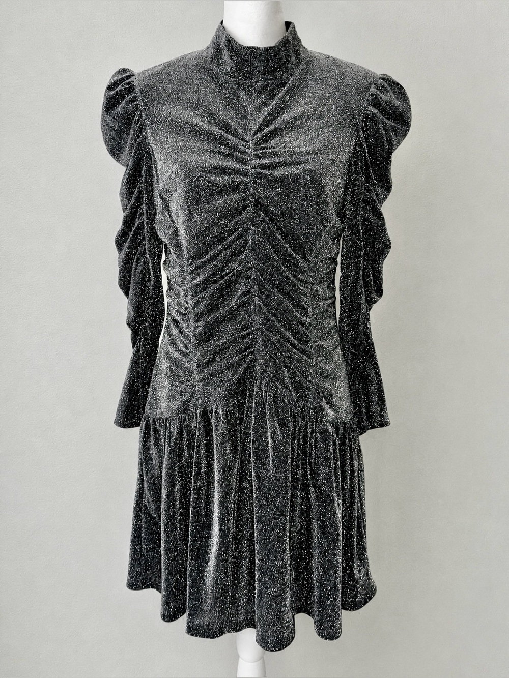 Rebecca Taylor Saks Fifth Avenue Silver Metallic Drop Waist Party Dress Size XS
